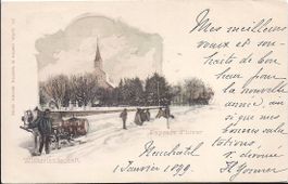 LES EPLATURES, transport de vin en hiver - carte colorisée