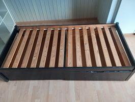 Bettgestell schwarz 90x190 inkl. Lattenrost, Schubladen