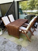 Gartenmöbel-Set, 4 Stühle mit Polster, verlängerbarer Tisch
