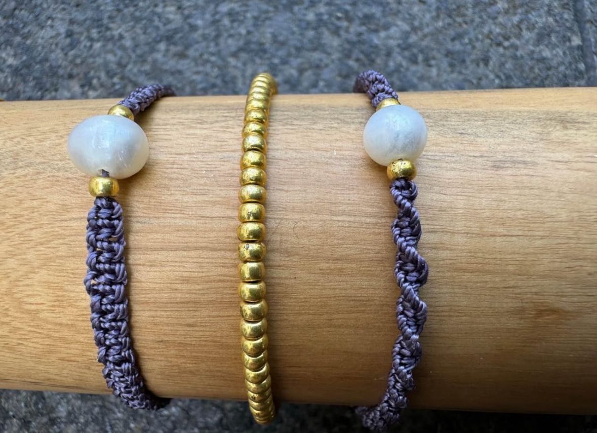 Bracciali & Braccialetti: 3er Set selbstgemachte Armbänder Makramee echte Steine – Nuovo (secondo la descrizione) da Niederbüren venduto da poschti 1