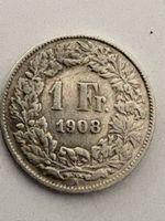 1 Fr. 1908 Helvetia Münze Silber CHF leichte Patina