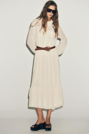 ZARA Boho Maxikleid Crème Kleid Midukleud 38-40 NEU 119