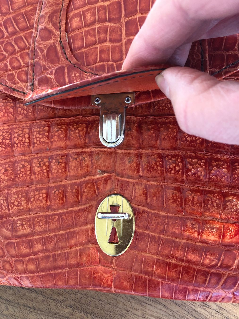 Borse da donna: Tasche Leder Ledertasche Kroko  Orange Vintage – Usato da Zollikofen venduto da lorik007 3
