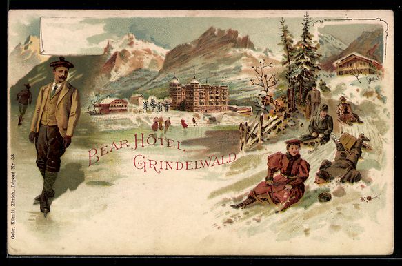 Cartoline postali: Litho Grindelwald, Bear Hotel u. Schlitt – Usato da Berlin venduto da bartko-reher
