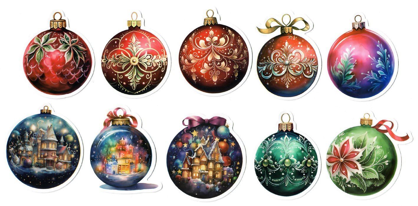 Sticker: 10 Stk. Weihnachtskugeln Sticker, Set 1, ca. 5x6 cm – Nuovo e nell'imballaggio originale da Zollikofen venduto da Blackie