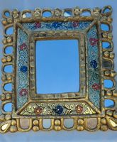 Miroir vintage original, cadre doré avec fleurs bleues 