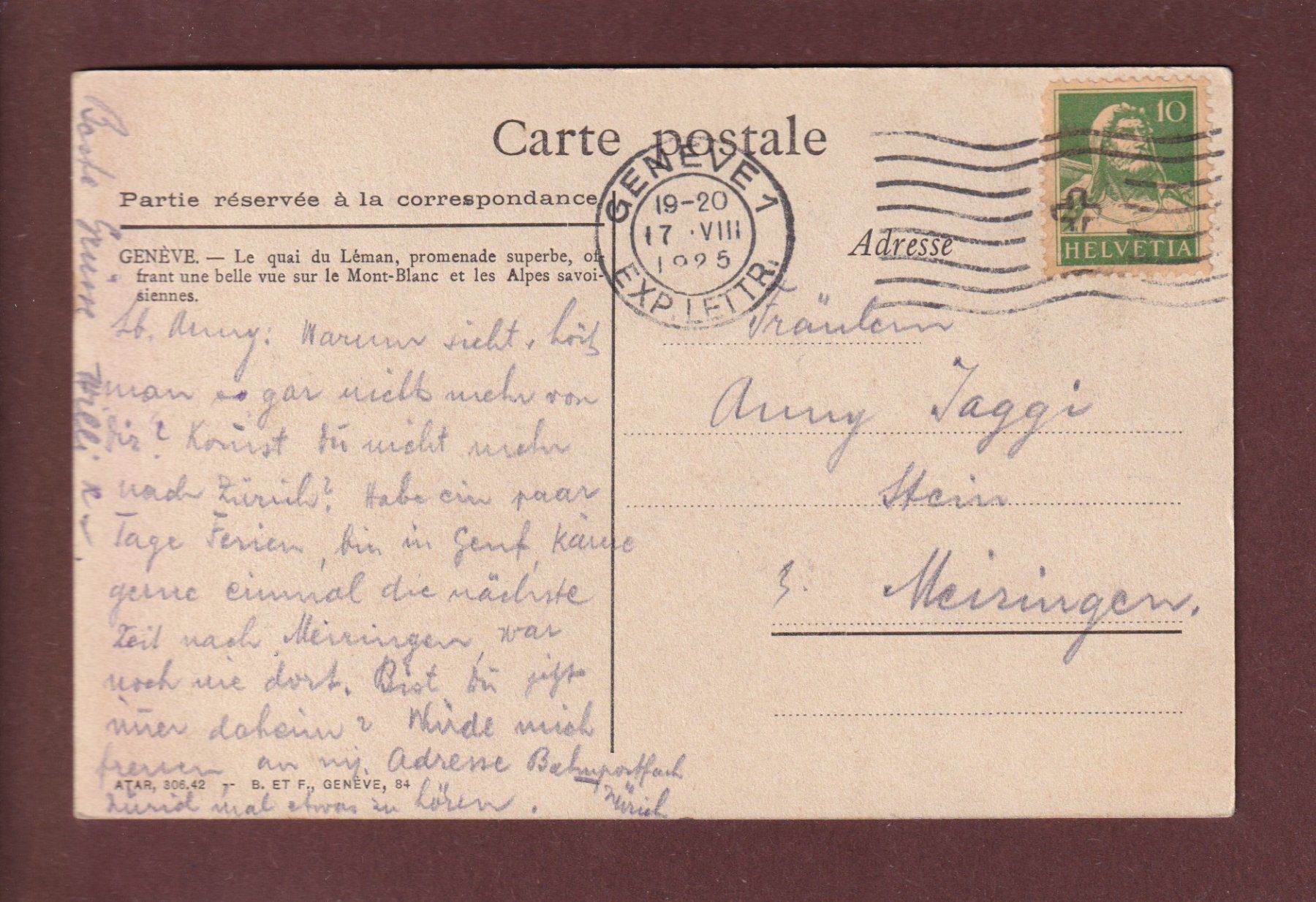 Cartoline postali: GENEVE - Quai du Léman - 1925 – Usato da Pully venduto da nicecards 1