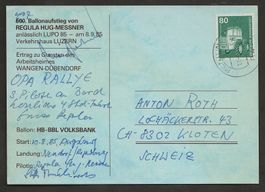 Ballon 1985 Deutschland Augsburg Neudorf Luftpost