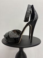 Miu Miu Glitzer High Heels schwarz silber 38 Leder Plateau