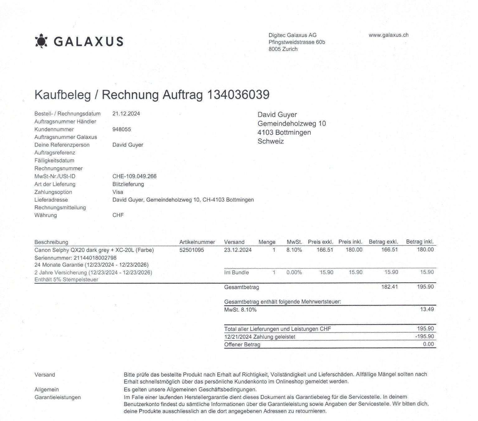 Canon Stampanti: CANON SELPHY QX20 + XC-20L – Usato da Bottmingen venduto da PeterGuyer 2