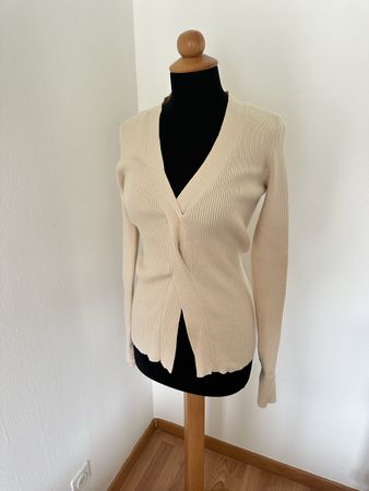 Cider Beige Ribbed Knit Cardigan with Thumb Holes - Size S