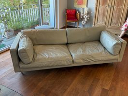 Flexform Ledersofa, gebraucht in gutem Zustand, hellgrau