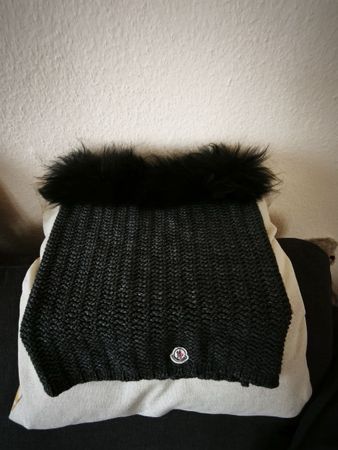Moncler Schal mit Echt-Fellbesatz wie neu Anthrazit