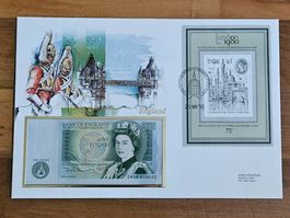 Notenbrief Bankfrische 1-Pfund-Banknote aus England