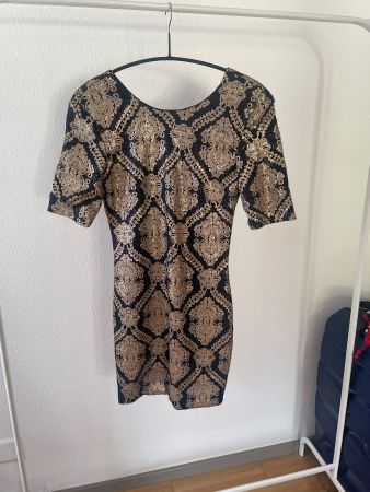 Vintage Party Cocktail Pailletten Kleid schwarz gold 36