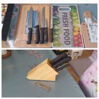 Set de couteaux avec diverses planches+moulin à poivre neuf