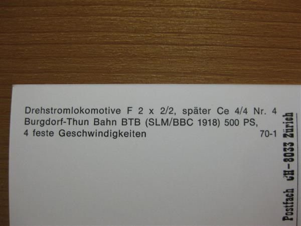 Ansichtskarten: AK BTB Drehstrom Lok – Neu (gemäss Beschreibung) aus Malters von Marosko 1