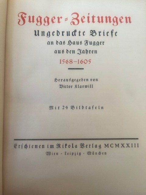 Bücher: FUGGER  Zeitungen, unveröffentliche Briefe an Fuggers – Gebraucht aus Romanshorn von Knut4 2