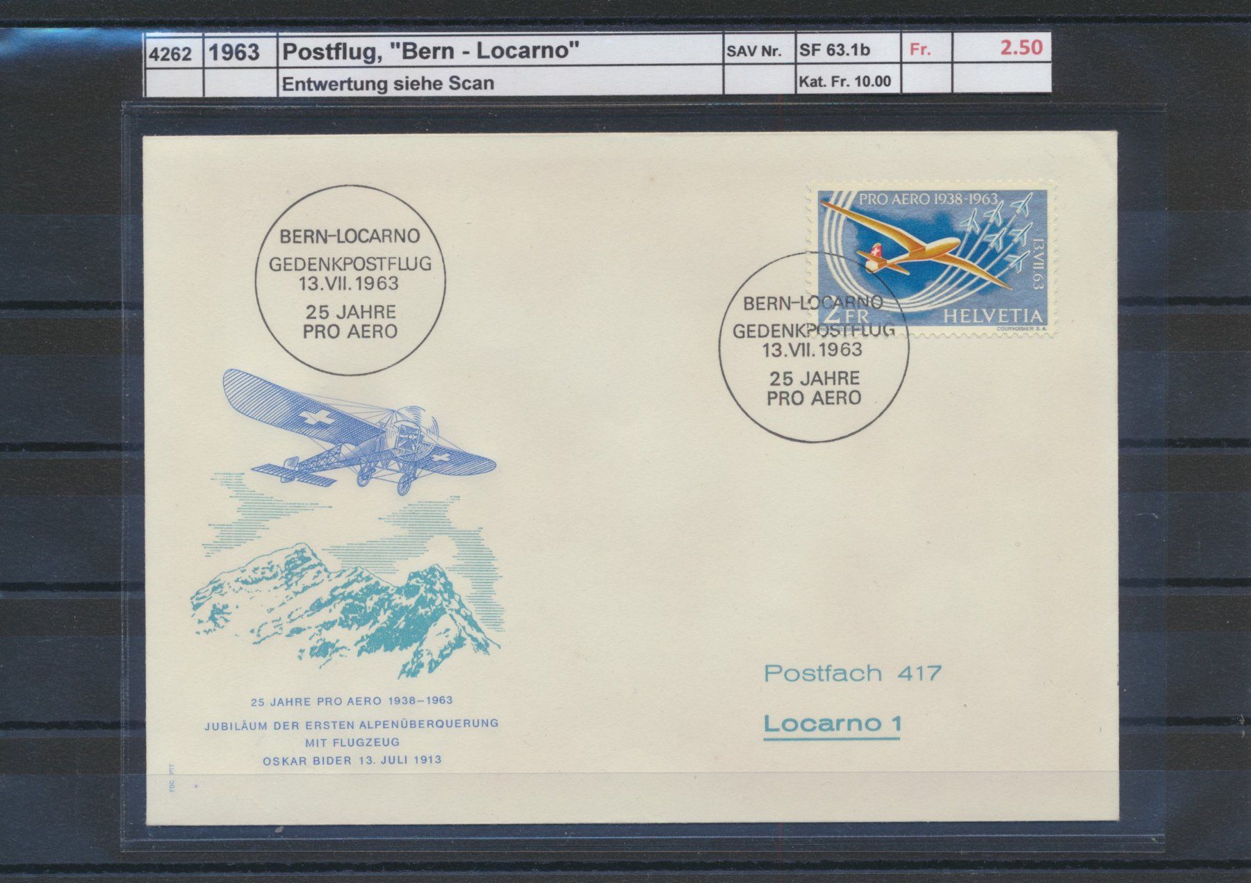 Tutti i francobolli: 1963 Postflug, "Bern - Locarno" – Usato da Winterthur venduto da Zupogeru