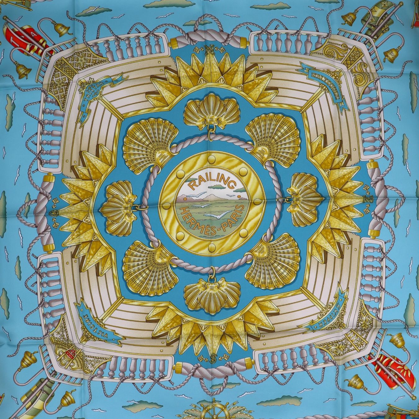 Hermès Foulard & Sciarpe: Hermès Carré "Railing" blau – Usato da Binningen venduto da Designerlabels 4