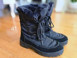 Schnee-Schuhe, Gr 41, Schwarz, gefüttert, mit Spikes