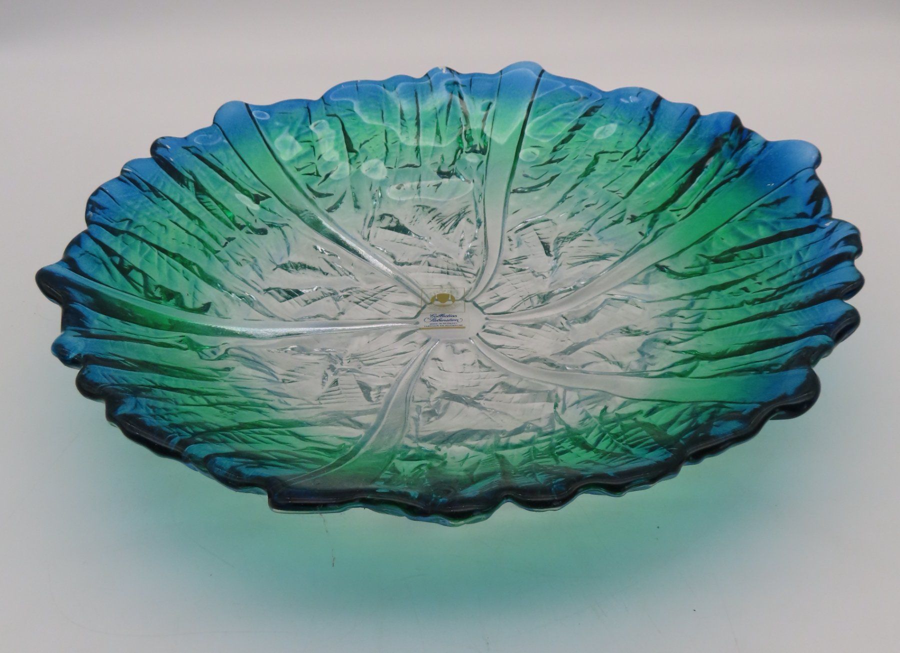 Walther Glas Ciotole: Blau-grüne Waltherglas Obstschale – Usato da Reinach BL venduto da WBZ-Flohmarkt 5