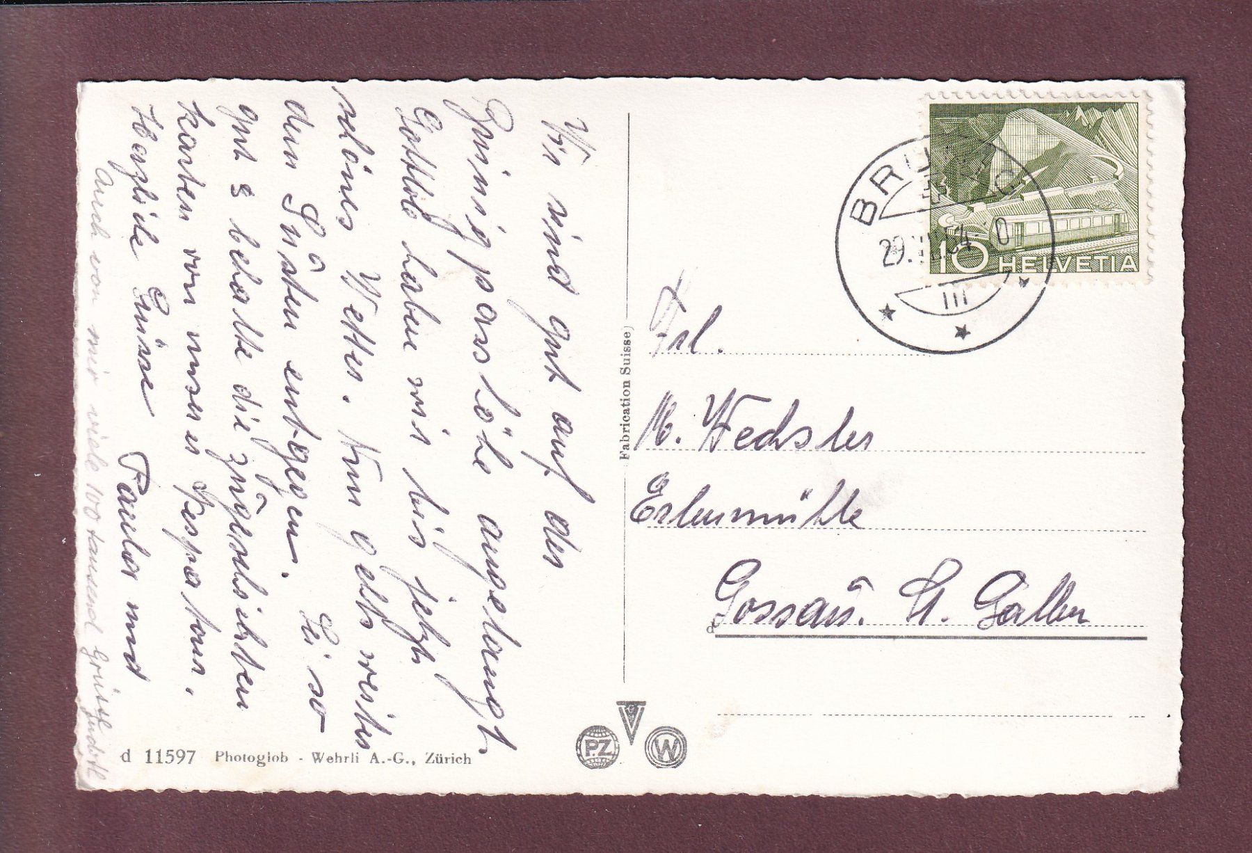 Cartoline postali: BRÜNIGSTRASSE - 1954 – Usato da Pully venduto da nicecards 1