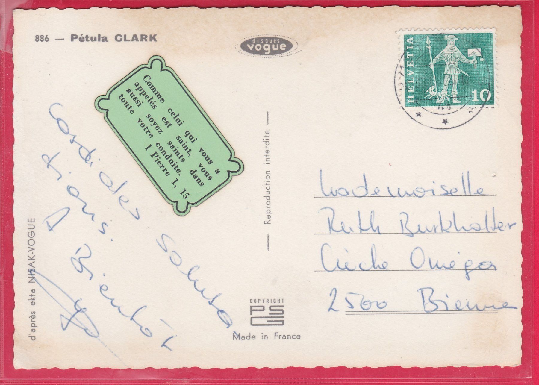 Cartoline postali: SÄNGERIN PETULA CLARK, 30.11.1966 – Usato da Oberrieden venduto da Gebirgsstelze 1