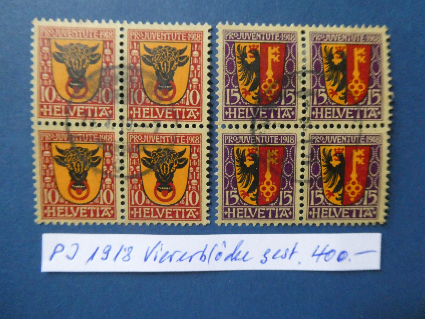Alle Briefmarken: PJ 1918 gestempelte Viererblöcke – Gebraucht aus Lausen von Herbamare01