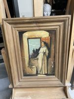 Huile ancienne moine encadrée bois 