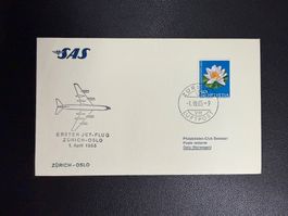 SAS Erstflugbrief Zürich - Oslo 1965