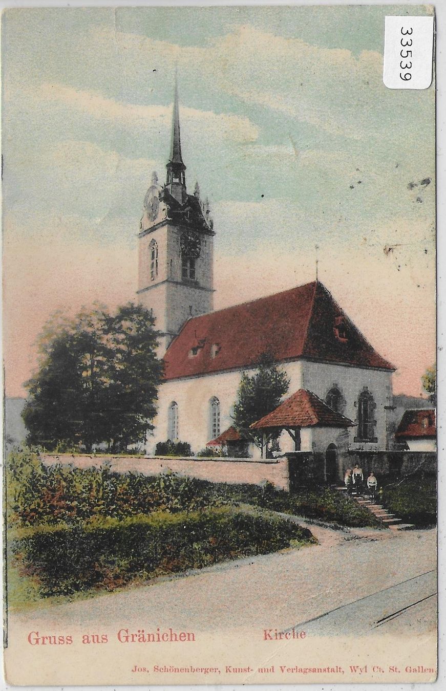 Cartoline postali: Gruss aus Gränichen - Kirche - Litho – Difettoso da Ettingen venduto da Kartenplanet