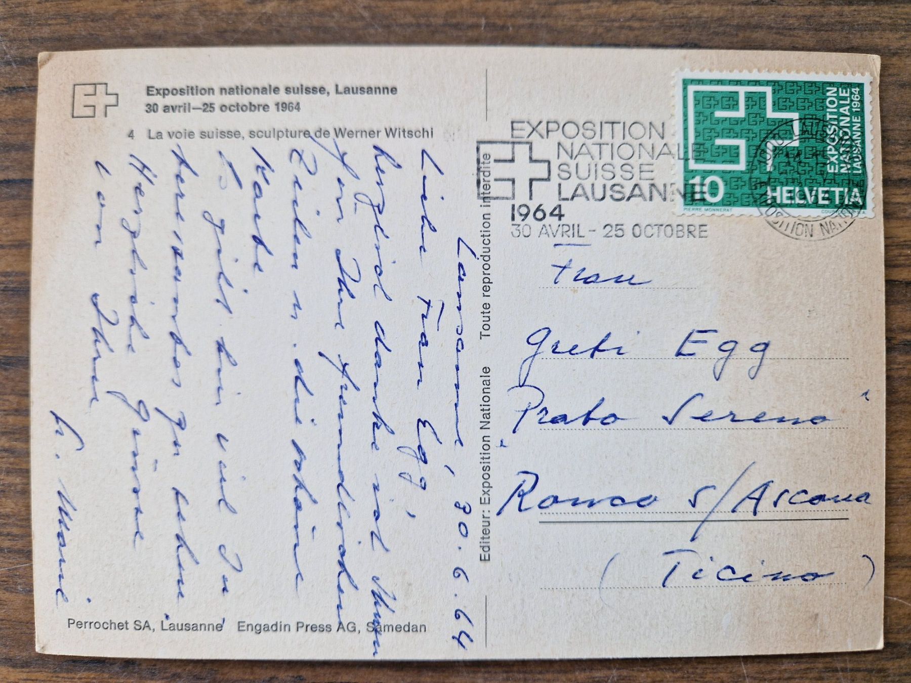 Cartoline postali: Ansichtskarte Exposition national Suisse Lausanne 1964 – Usato da Mörschwil venduto da aik_x8mc 1
