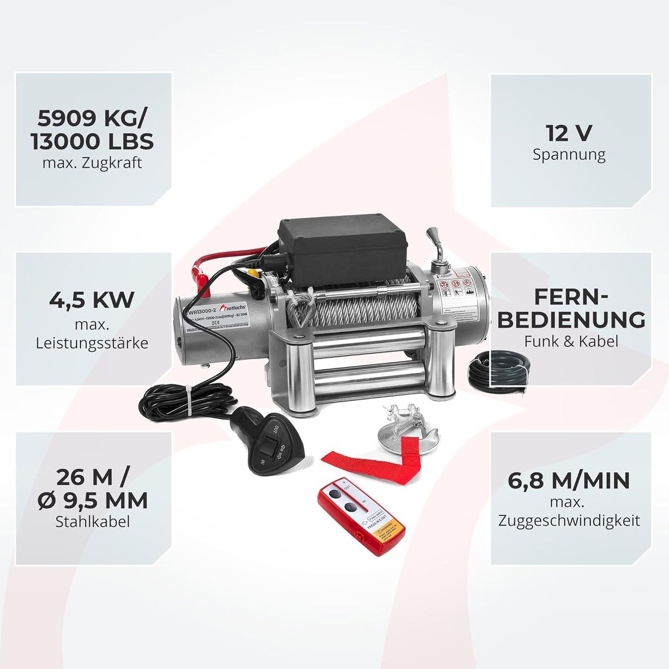 Altro per stoccaggio & trasporto: Rotfuchs EWR13000 Seilwinde 12V 5900kg – Nuovo e nell'imballaggio originale da Bottighofen venduto da zaap 2