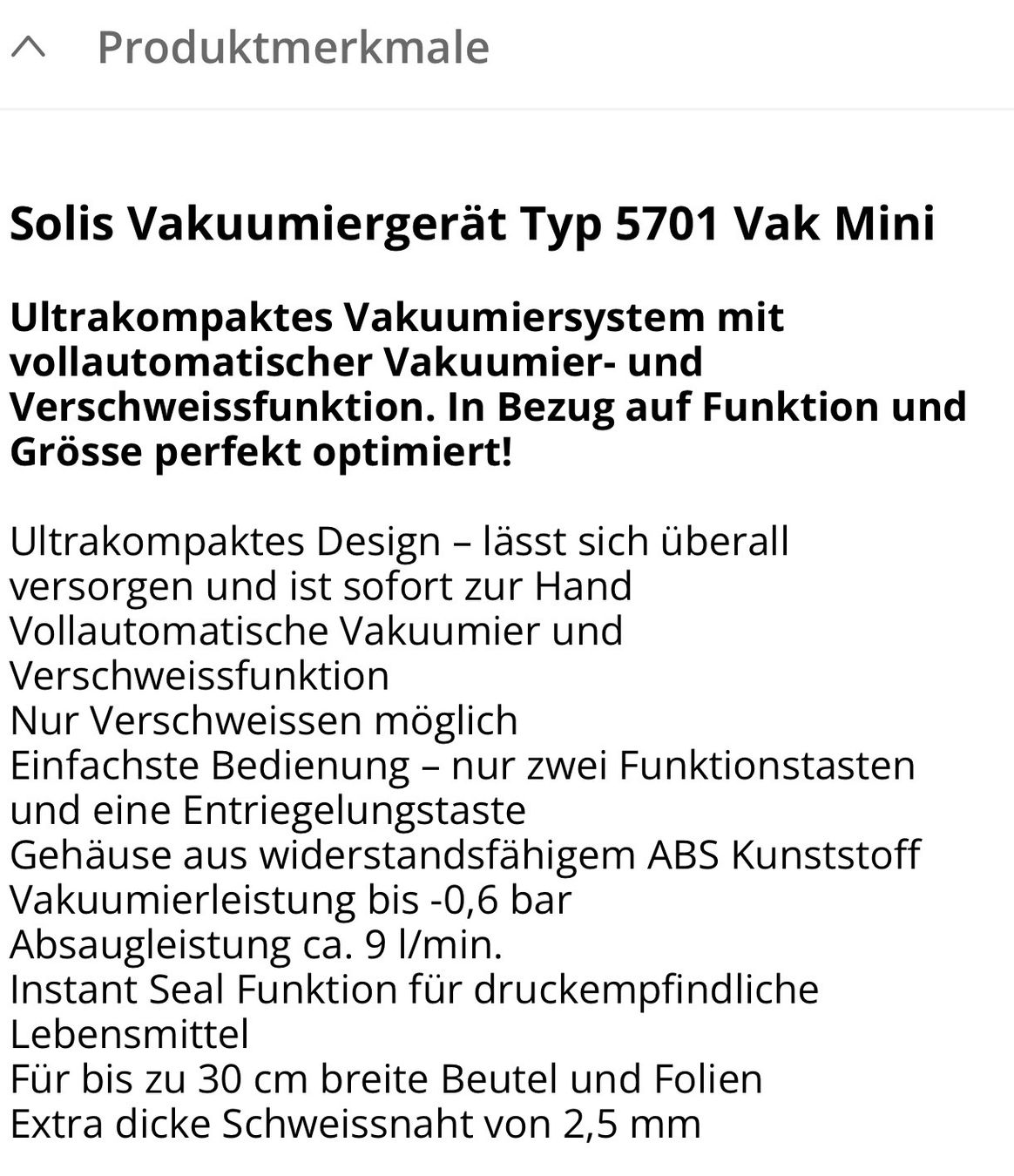 Solis Küchengeräte: Solis Vakuumiergerät Typ 5701 MINI – Gebraucht aus Dübendorf von Daniel_6m5g 1