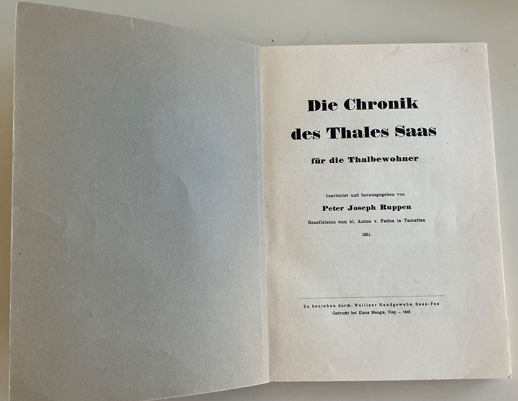 Libri: Chronik des Thales Saas -  Peter Joseph Ruppen – Usato da Crans-Montana venduto da plainemorte 1