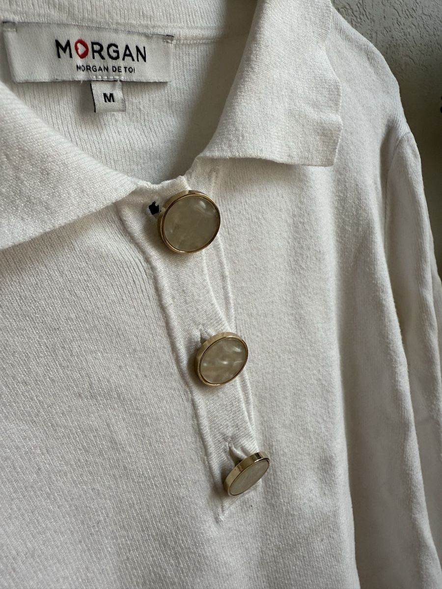 Morgan Maglioni & Felpe: Pull blanc boutons dorés nacre Morgan, t.38/M – Usato da Tavannes venduto da Thriftshop 1