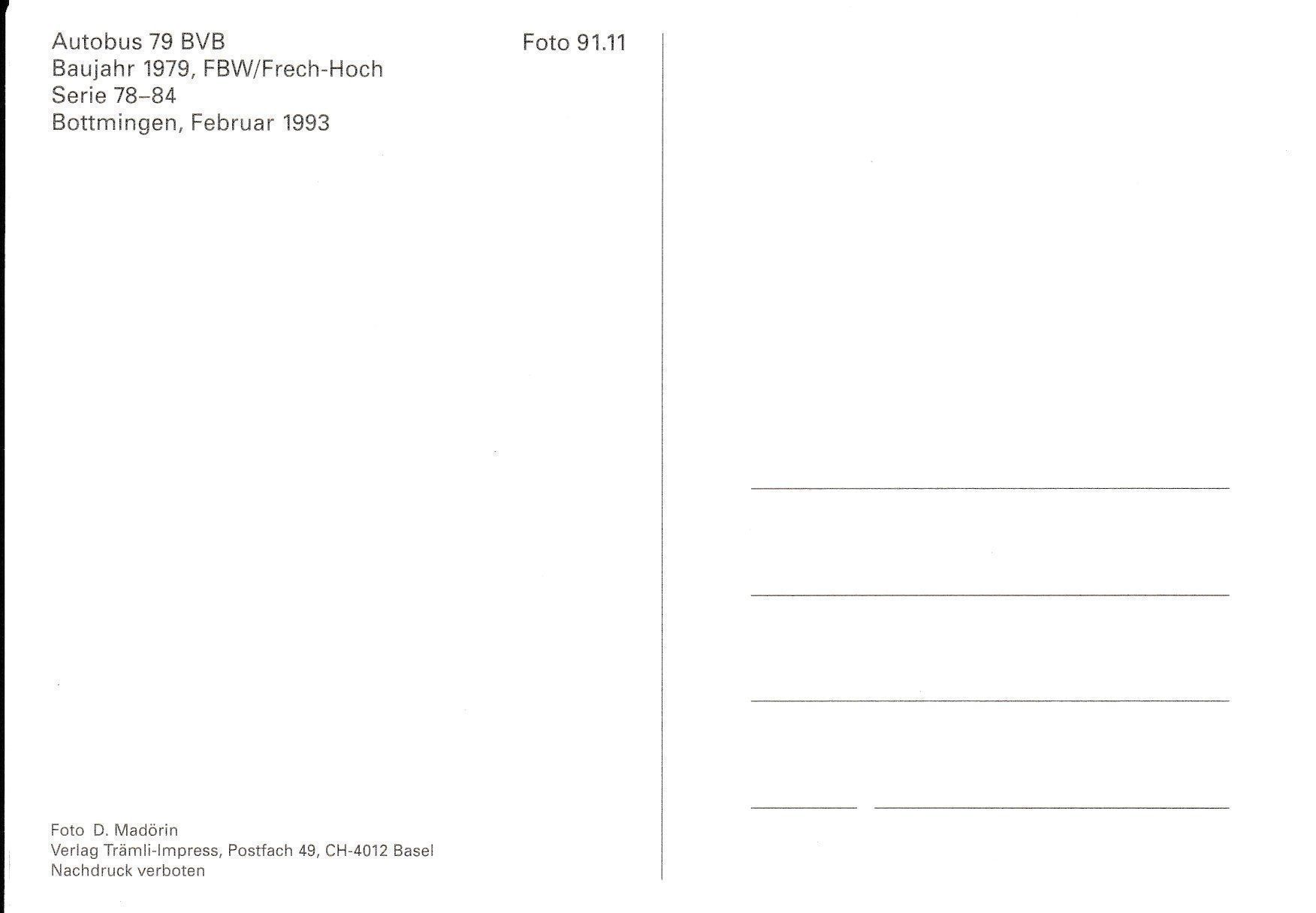 Cartoline postali: Autobus Basel BVB FBW 79 – Nuovo e nell'imballaggio originale da Ettingen venduto da Pantograph163 1