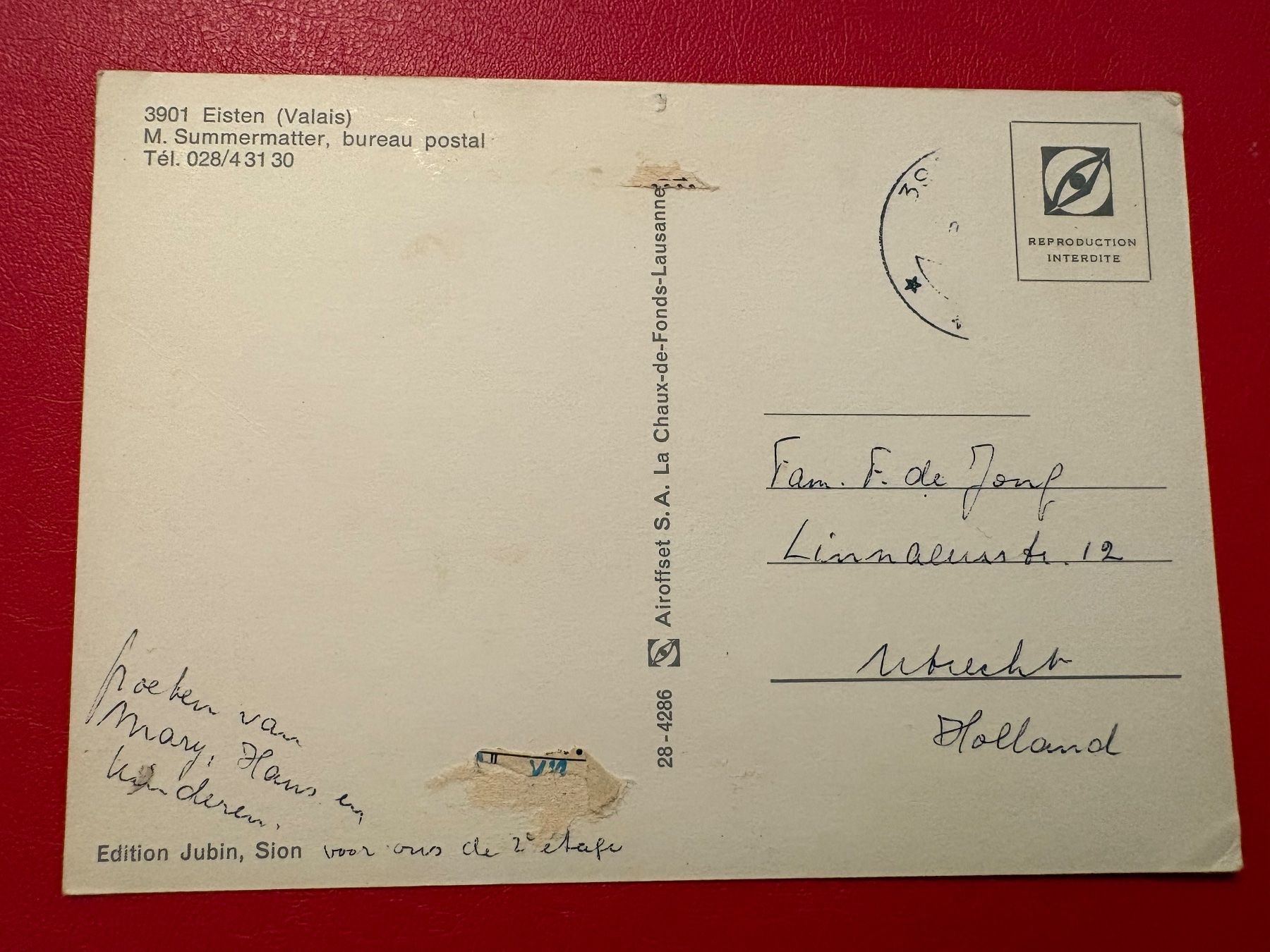 Cartoline postali: Eisten (Valais) M. Summermatter, bureau postal / Postauto – Usato da St-Légier-Chiésaz venduto da Theo006 1