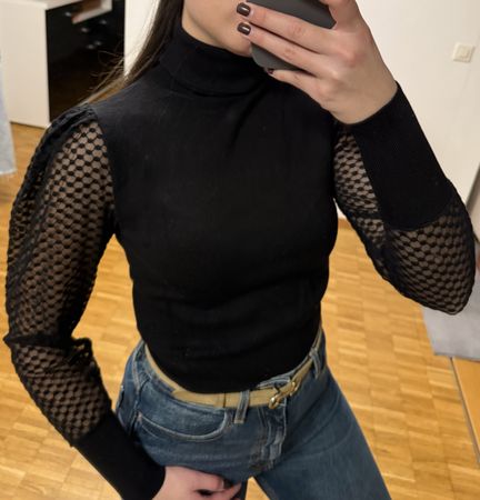 Pull Zara noir élégant manches dentelle S