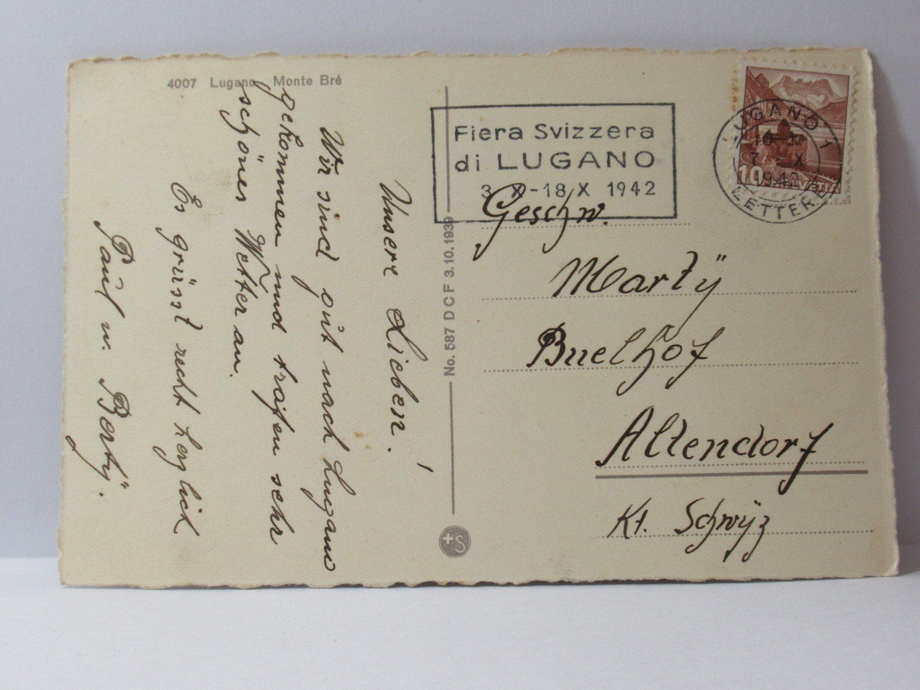 Cartoline postali: Monte Brè  1942 – Usato da Grenchen venduto da Bluemchen1900 1