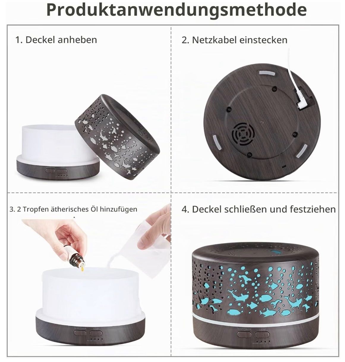 Duftöldiffusoren: Aroma Diffuser 700ml mit Timer,Holzoptik weiss – Neu und originalverpackt aus Basel von Seifehuesli 5