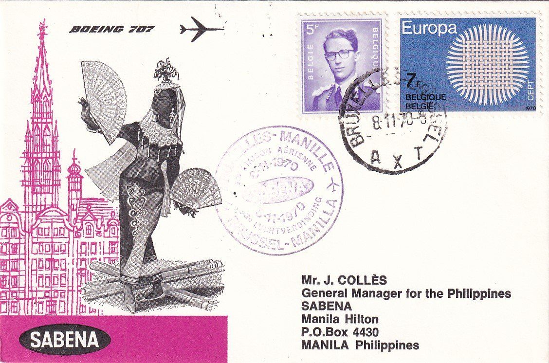 Tutti i francobolli: Erstflug Sabena Brüssel - Manila 1970 – Usato da Baar venduto da Asmara111