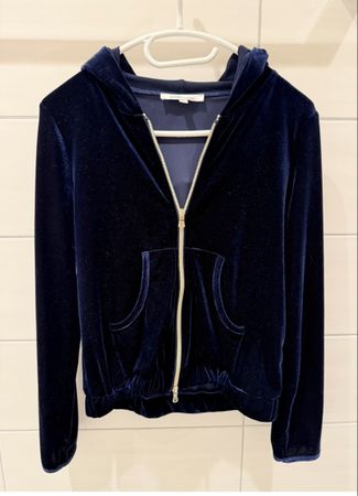 Pull à capuche velours bleu taille S comme neuf!