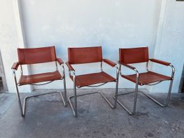 3 B34 Freischwinger Stühle Leder Chrom Marcel Breuer