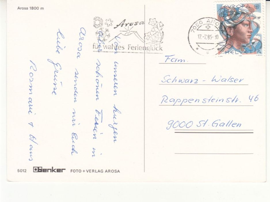 Cartoline postali: Arosa 1986 – Usato da Bürglen TG venduto da StampGraf 1