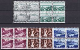 1954, B66-B70 Viererblöcke mit franz. ET-Stempel, Kat: 250.-
