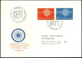 1960_FDC Europa, SBK 373 + 374; adressiert, gelaufen