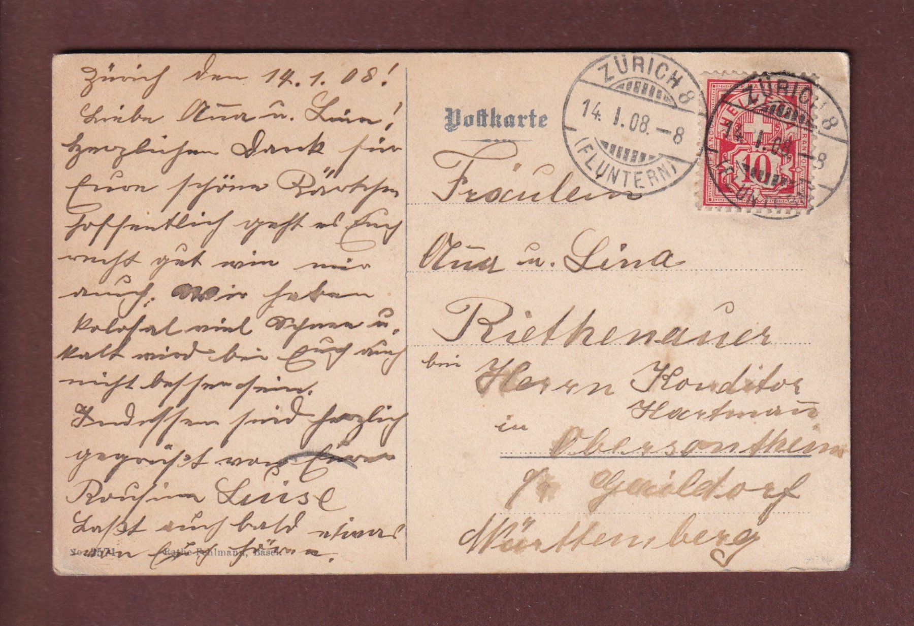 Cartoline postali: ZÜRICH von der Waid - 1908 – Usato da Pully venduto da nicecards 1