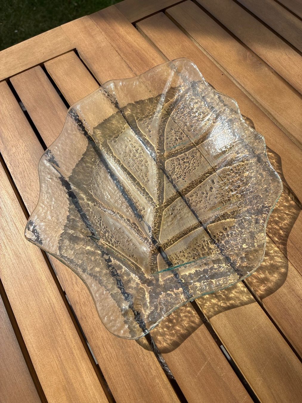 Ciotole: Glas-Schale Blattform, ca. 27cm, transparent – Usato da Guntershausen venduto da Gloominati 1
